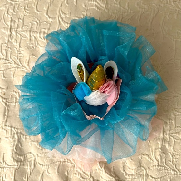 Aqua, White, and Pink Infant Tutu with Matching Unicorn Headband - Picture 2 of 4